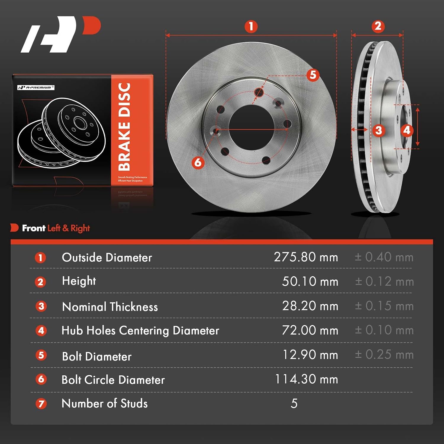 A-Premium 10.86 inch (276mm) Front Vented Disc Brake Rotors Compatible with Select Kia Models - Sedona 2004-2005 3.5L, 2-PC Set