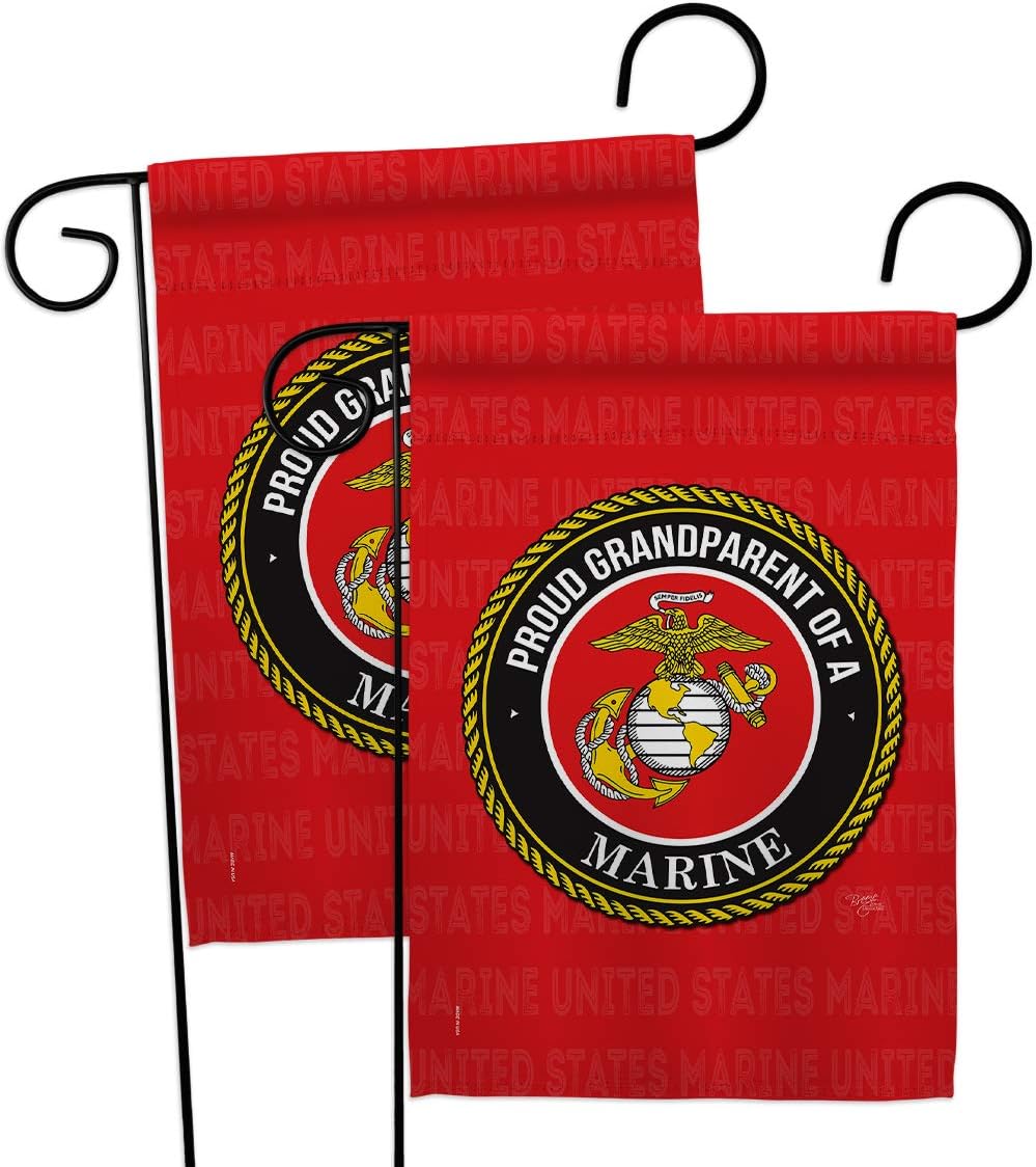 Proud Grandparent Marines Garden Flag - 2pcs Pack Armed Forces Marine Corps USMC Semper Fi United State American Military Veteran Retire Official - House Yard Gift Double-Sided 13 X 18.5