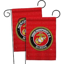 Proud Grandparent Marines Garden Flag - 2pcs Pack Armed Forces Marine Corps USMC Semper Fi United State American Military Veteran Retire Official - House Yard Gift Double-Sided 13 X 18.5