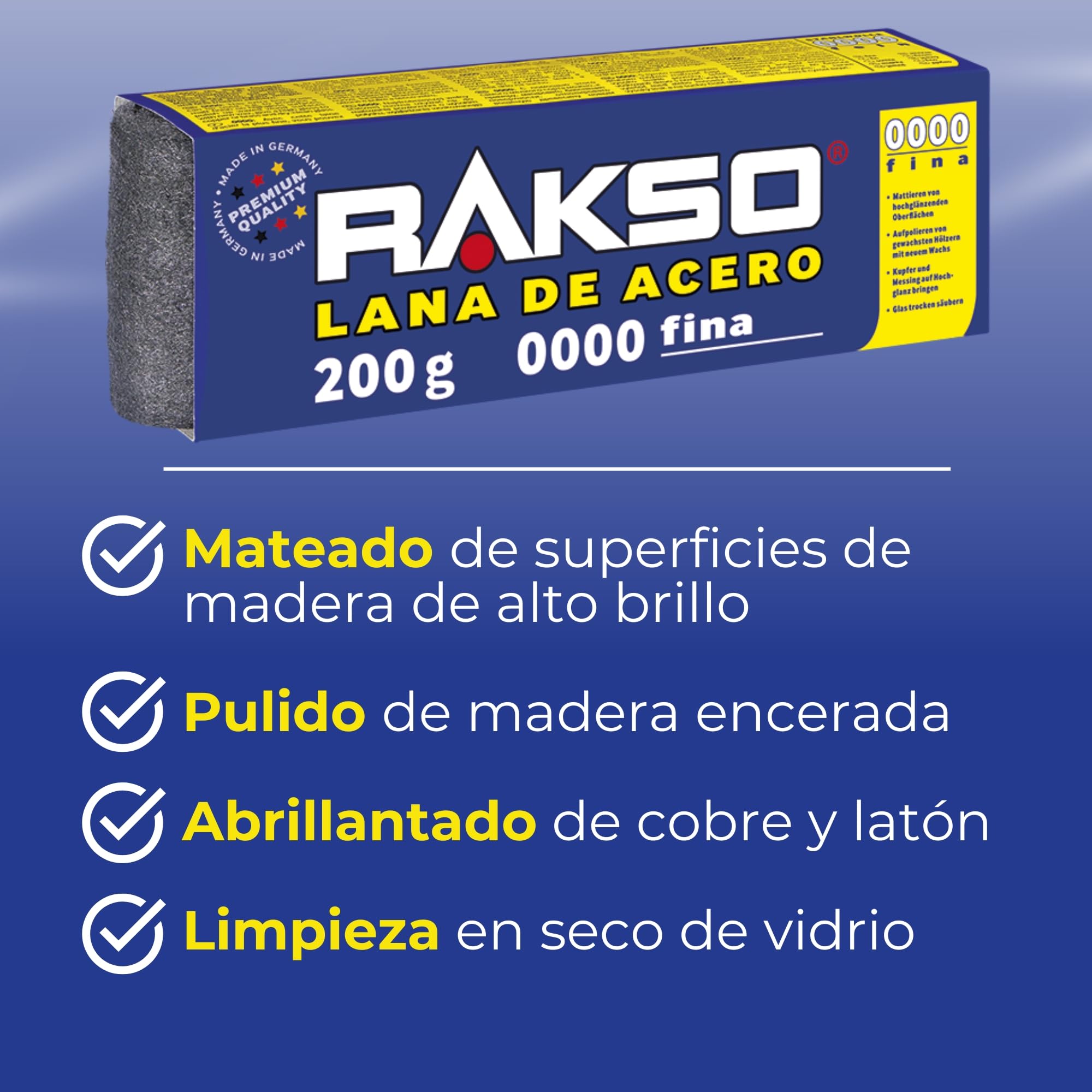RAKSO Lana de acero extrafina 0000 - Ideal para abrillantar, pulir y limpiar superficies - Accesorios para amoladora