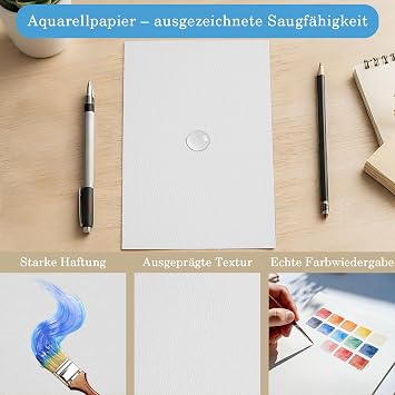 LFBEST 45 Sheets Watercolour Paper A5, Cotton Watercolour Sketchbook 140lb/300GSM Cold-Pressed, Natural White Watercolour Paper Bulk for Students, Adults, Gouache, Acrylic & Mixed Media Painting