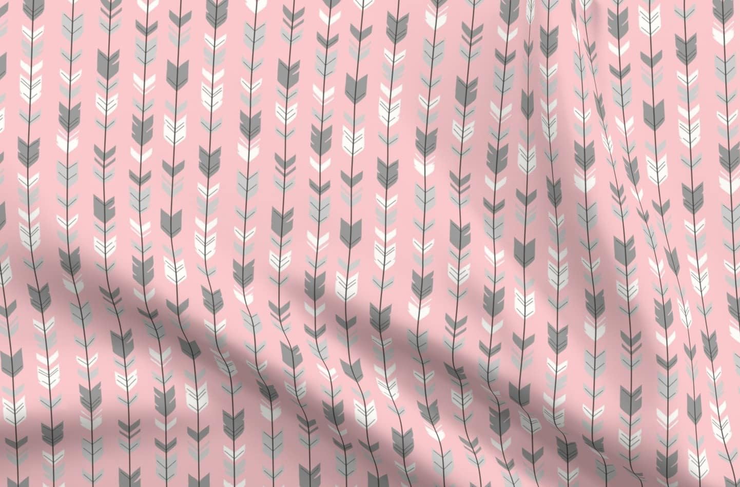 Spoonflower Fabric - Small Arrow Feathers Grey Pink Arrows Printed on Upholstery Velvet Fabric Fat Quarter - Upholstery Home Decor Bottomweight Apparel