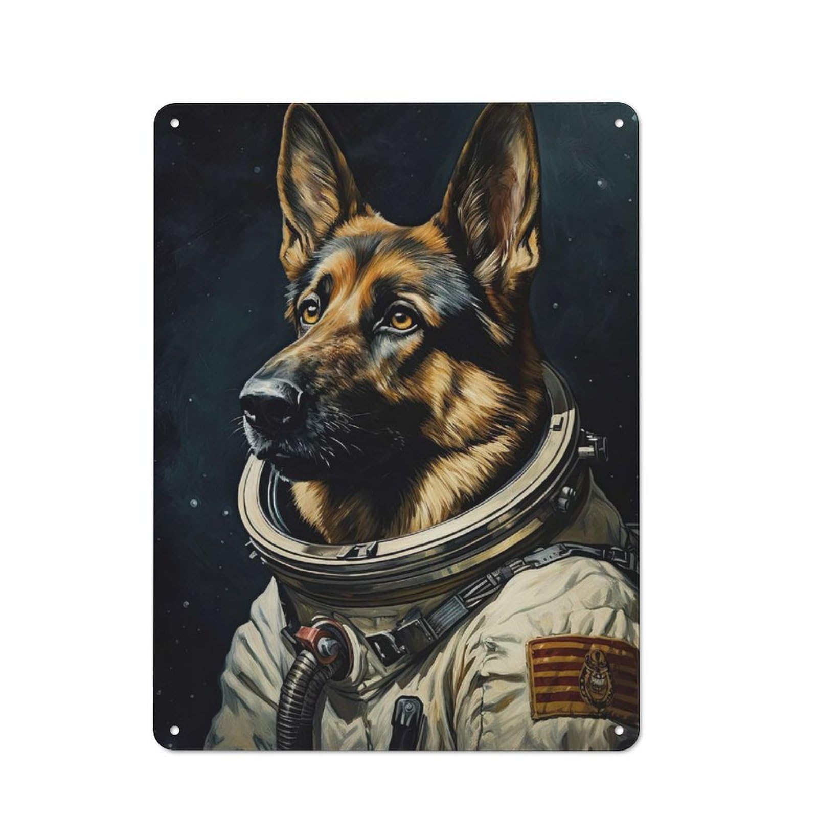 Junmoney Style-17 Metal Wall Sign 40X30cm Featuring German Shepherd Astronaut For Home Bar Wall, New Home Wall Decor For Hosts Who Enjoy Retro Interiors