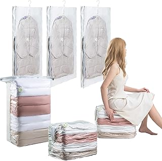 TAILINK Hanging Vacuum Storage Bags & Cube Vacuum Space Saver Bags,Combo 6 Packs Closet Organizerfor Clothes,Beddings,Blan...