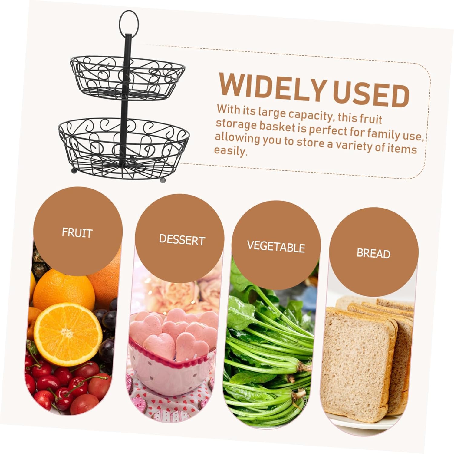 Mobestech Tiered Fruit Basket Wire Storage Bowl for Kitchen Counter Decorative Banana Holder Fruit Bowl