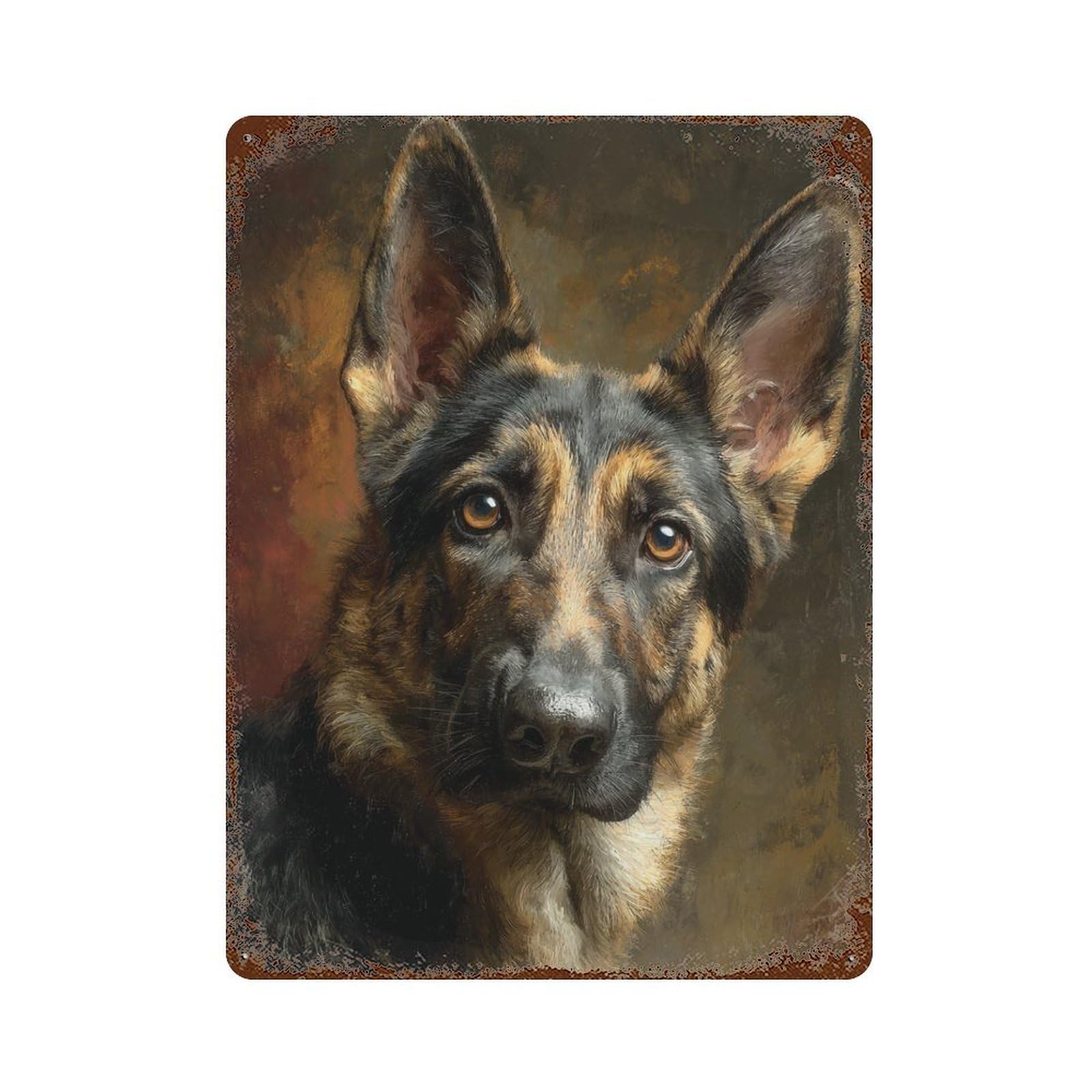 Rust Effect German Shepherd Dog Painting-1 Vintage Rust Metal Sign 15.7"x11.8", Classic Wall Plaque for Shed, Workshop And Garage Wall Decor