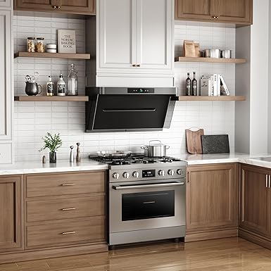 13m/s High Wind Speed Range Hood 36 inch with PM2.5 Real-time Monitoring|No Filter Disassembly Wash|Delay Shutoff| Anti-escape Barrier Air Curtain Technology for Under Cabinet/Open Kitchen