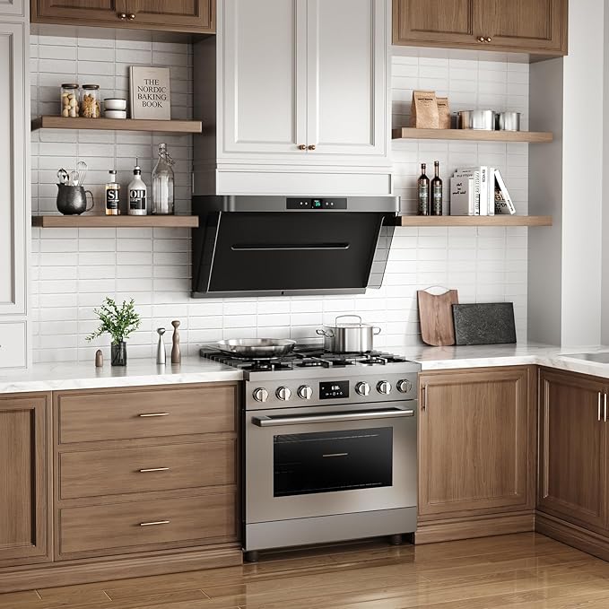 13m/s High Wind Speed Range Hood 36 inch with PM2.5 Real-time Monitoring|No Filter Disassembly Wash|Delay Shutoff| Anti-escape Barrier Air Curtain Technology for Under Cabinet/Open Kitchen