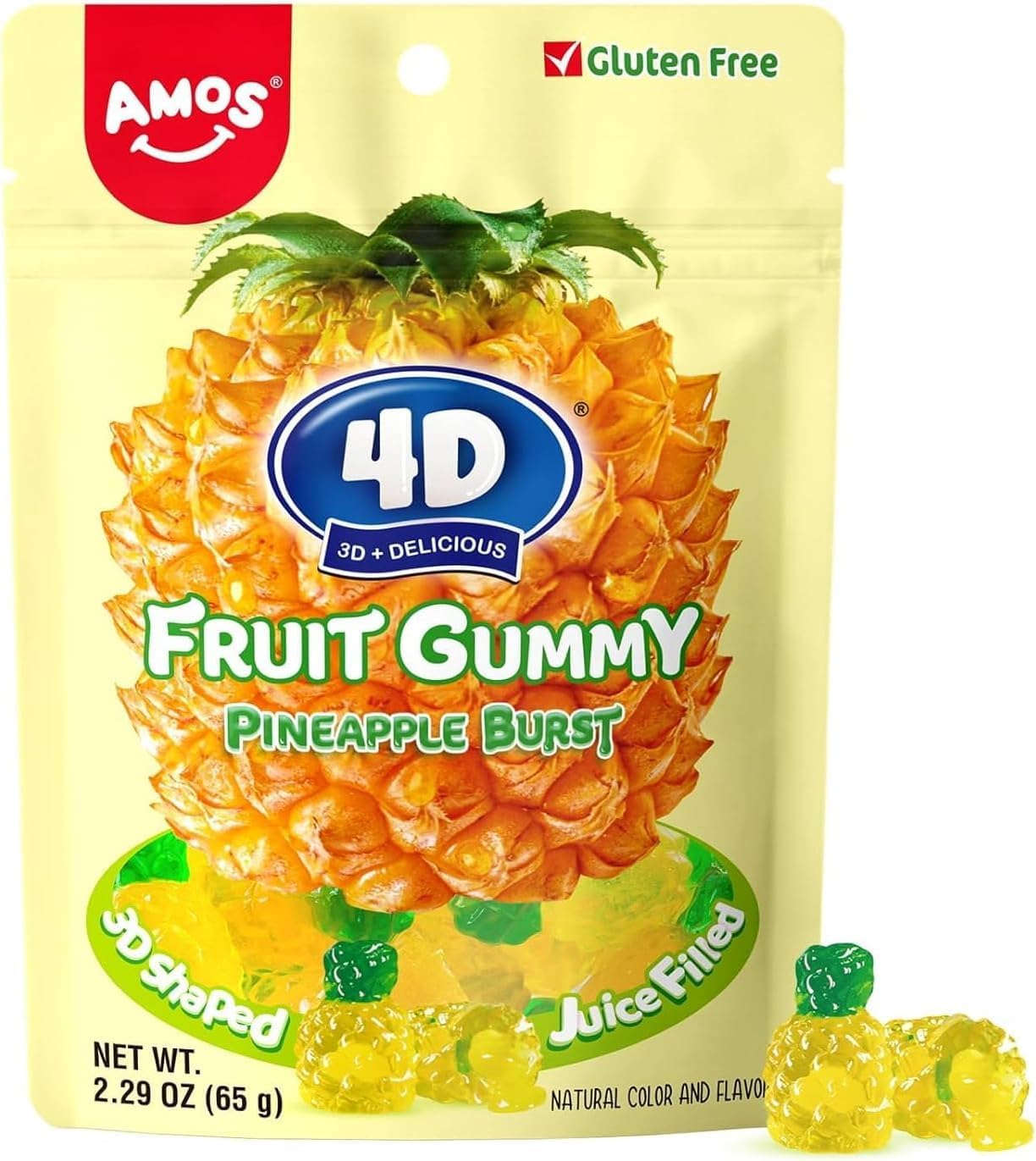 Amos 4D Gummy Candy Pineapple Burst - Fruity, Jelly-Filled, Natural Flavor - ...