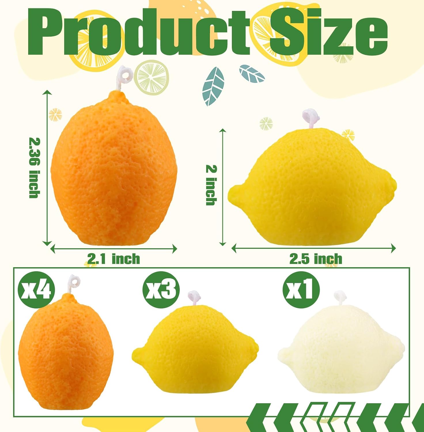 MTLEE 8 Pcs Lemon Shaped Scented Candle Cute Fruit Aroma Soy Wax Decorative Candle Table Photo Prop for Birthday Gift Meditation Mood Boosting Bath Yoga(Orange,Yellow,White)