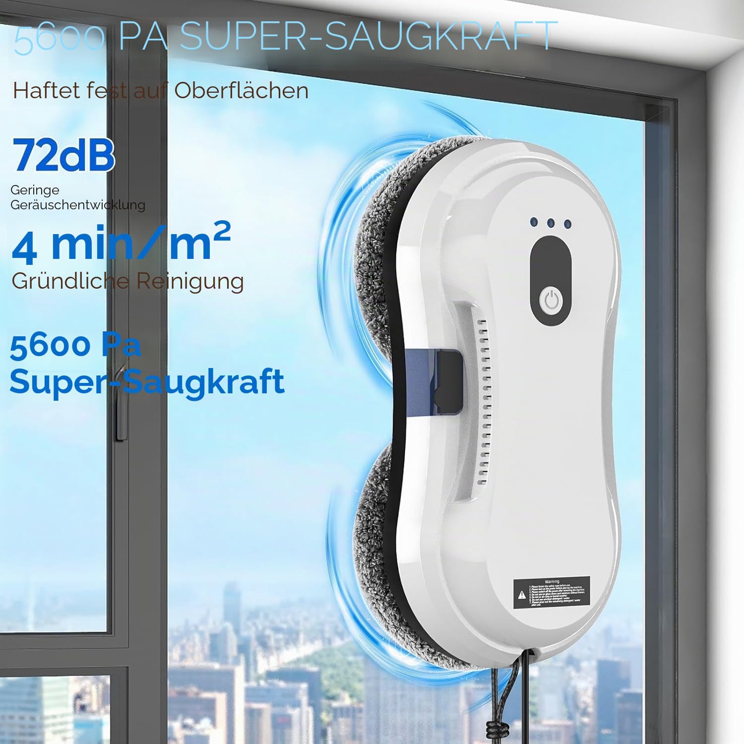 Fensterputzroboter 5600Pa, Fensterputzroboter mit Sprühfunktion, Fensterreiniger Roboter mit Fernbedienung, 3 Reinigungswege, Intelligente Navigation und Kantenerkennungssystem