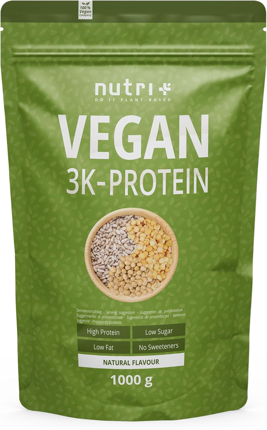Nutri + Veganes Eiweißpulver Neutral ohne Süßungsmittel + Zucker mit 85 Eiweiß Vegan Protein