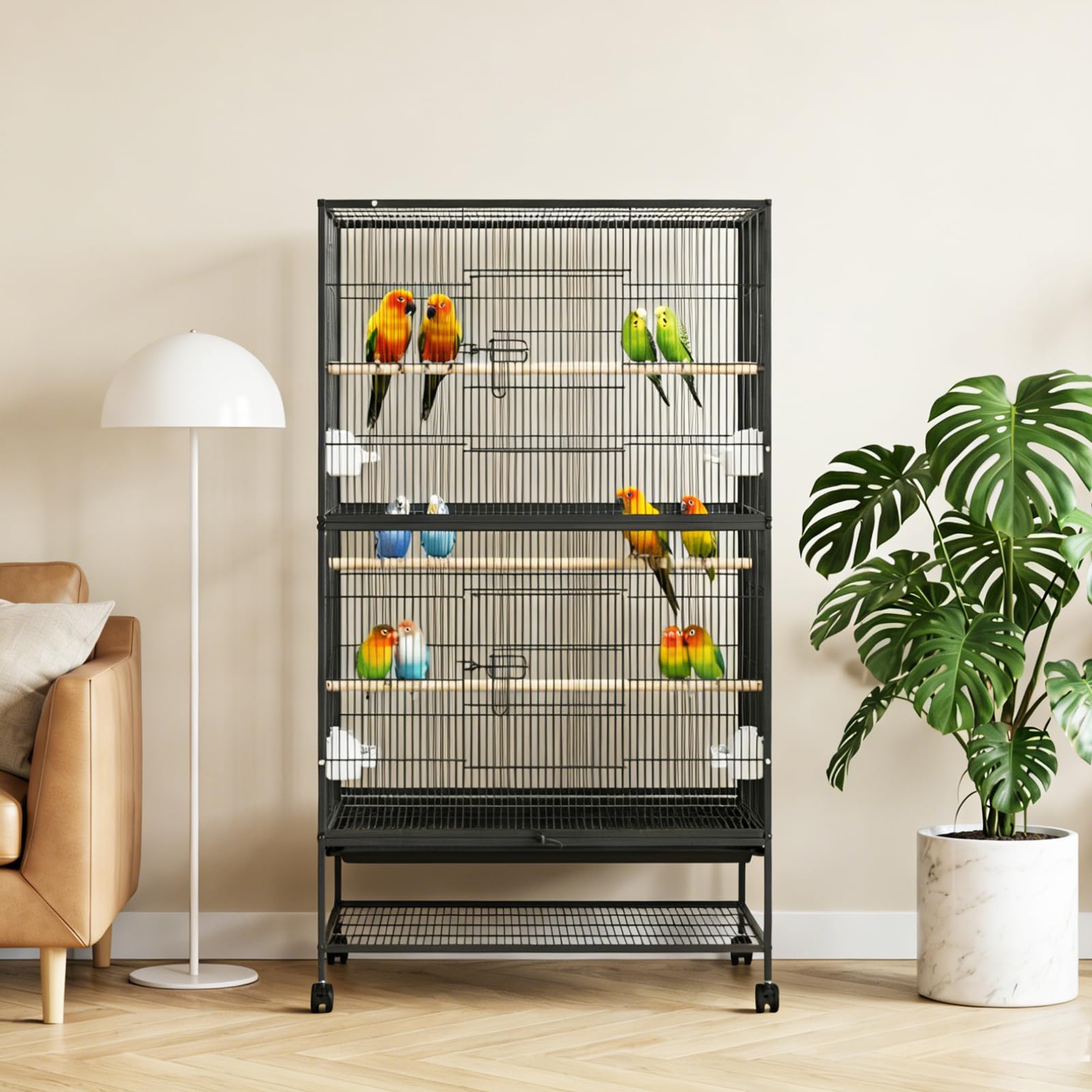 Garvee - Jaula grande para pájaros (155 cm, con soportes de almacenamiento, comederos incluidos, doble piso, ideal para periquitos