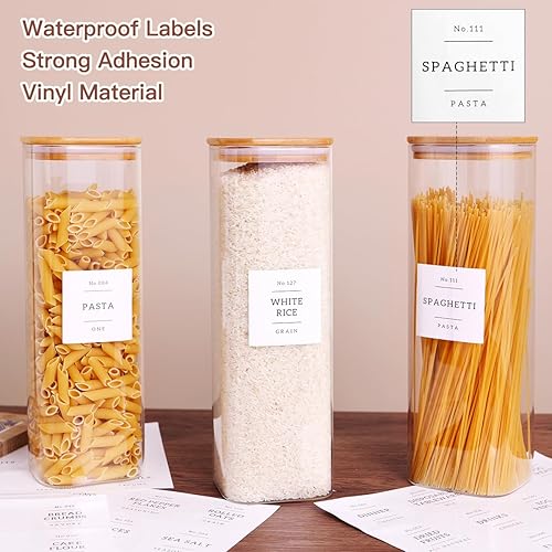 Miniatura 3 de CZZGSM Paquete de 3 tarros cuadrados de vidrio para almacenamiento de cocina con tapas herméticas de bambú y 132 etiquetas de despensa, recipientes