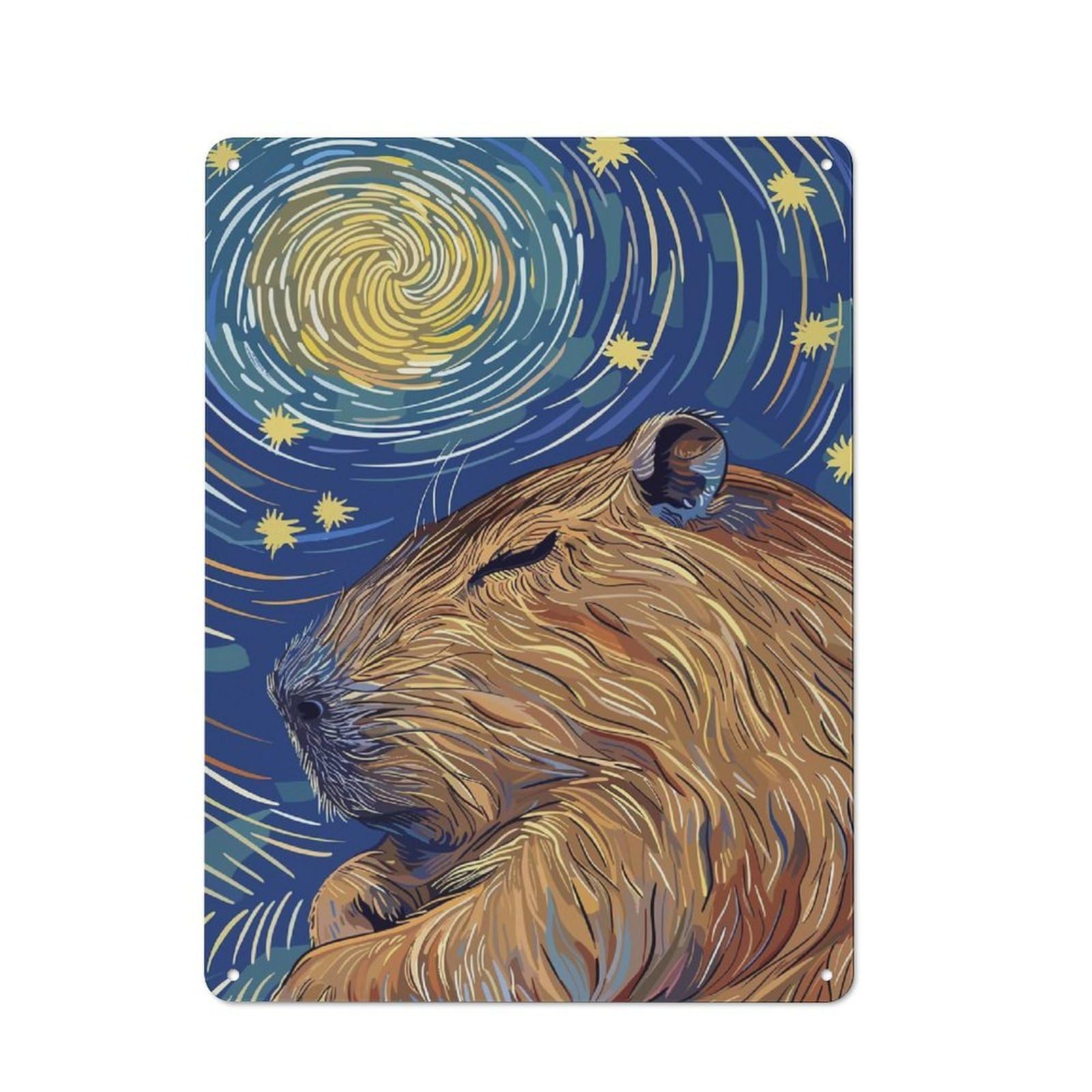 Junmoney Capybara Starry Night Art Tin Wall Plaque 40X30cm With For Living Room Or Hallway, A Decorative Christmas Gift For Hallway Decor Fans