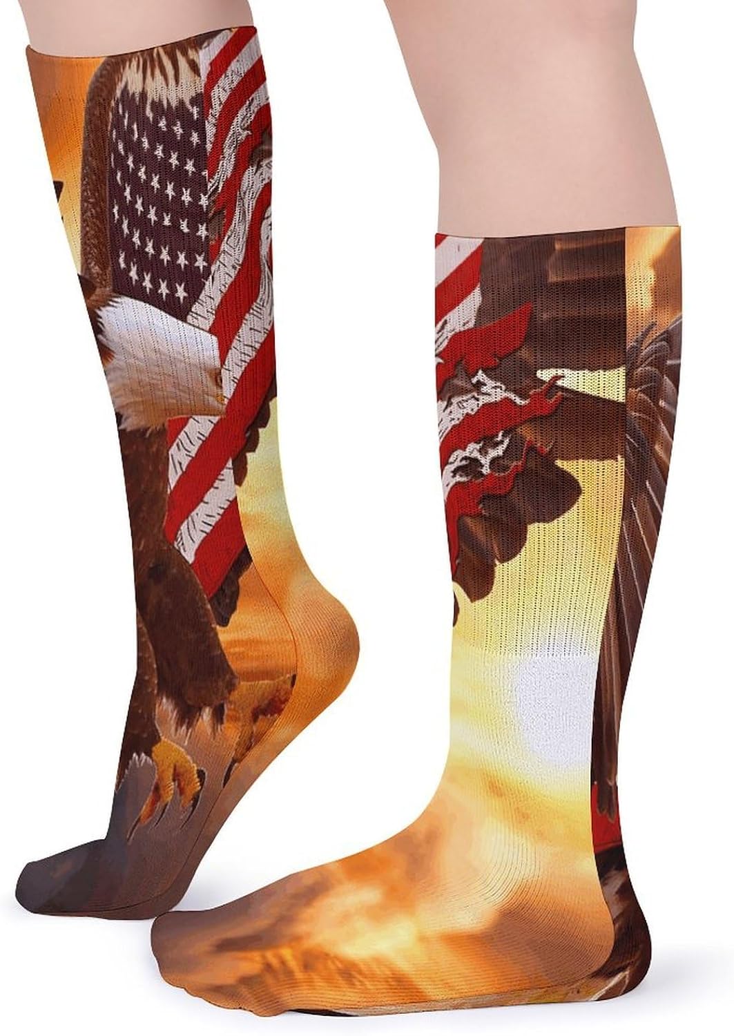 American Flag Eagle Crew Socks Casual Breathable Calf Socks | Cushion Running Athletic Socks Long Performance Breathable Sports Socks for Women Men