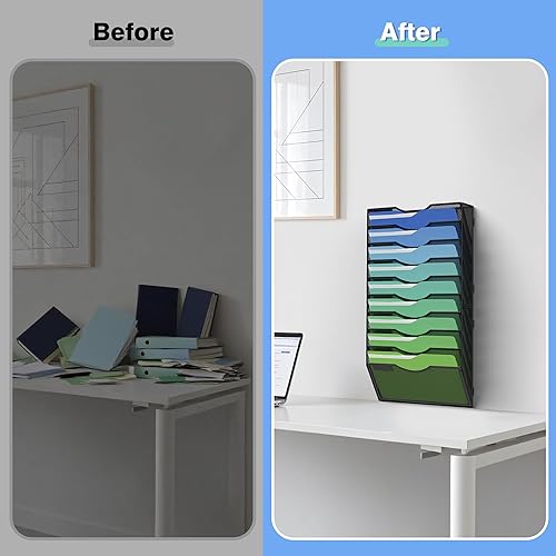 Miniatura 5 de Kuntine.B Organizador de archivos de pared para colgar revistas, organizador de archivos de pared para oficina y hogar (negro, 10 niveles)