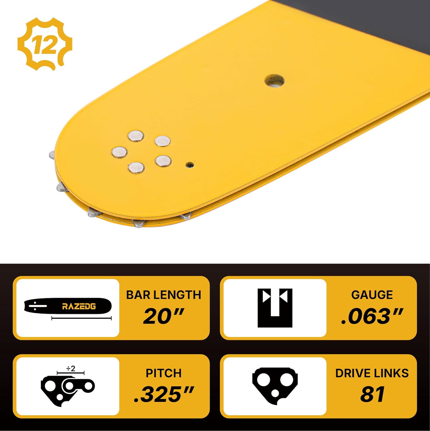 20 Inch Chainsaw Bar and Chain Combo, .325" Pitch, 063" Gauge, 81 Drive Links Fits Stihl MS290 MS271 MS291 MS261 MS270 MS280 024 026 028 029 030 036 039 and More (1 Bar + 3 Chains)