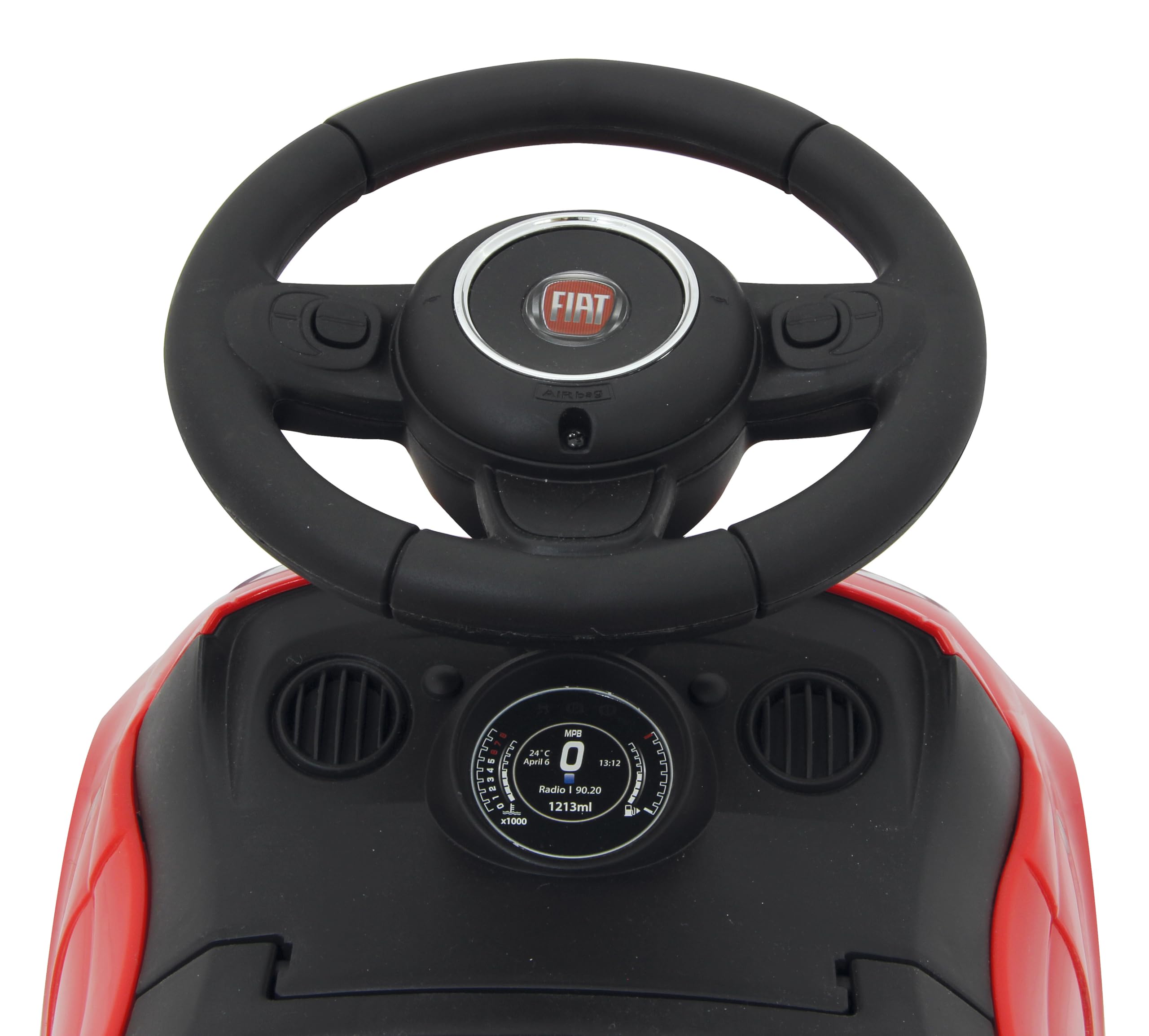 Jamara 460326 - Push-Car Fiat 500 rosso – Bagagliaio sotto il sedile, Maniglia per spinta e sostegno, Clacson, Protezione da ribaltamento