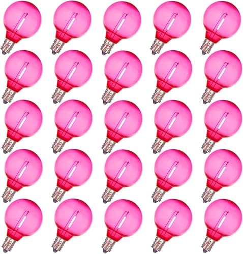NIOSTA Paquete de 25 bombillas LED G40 de repuesto de Navidad, bombillas de globo rosa transparente para tira de luces al aire libre, base de