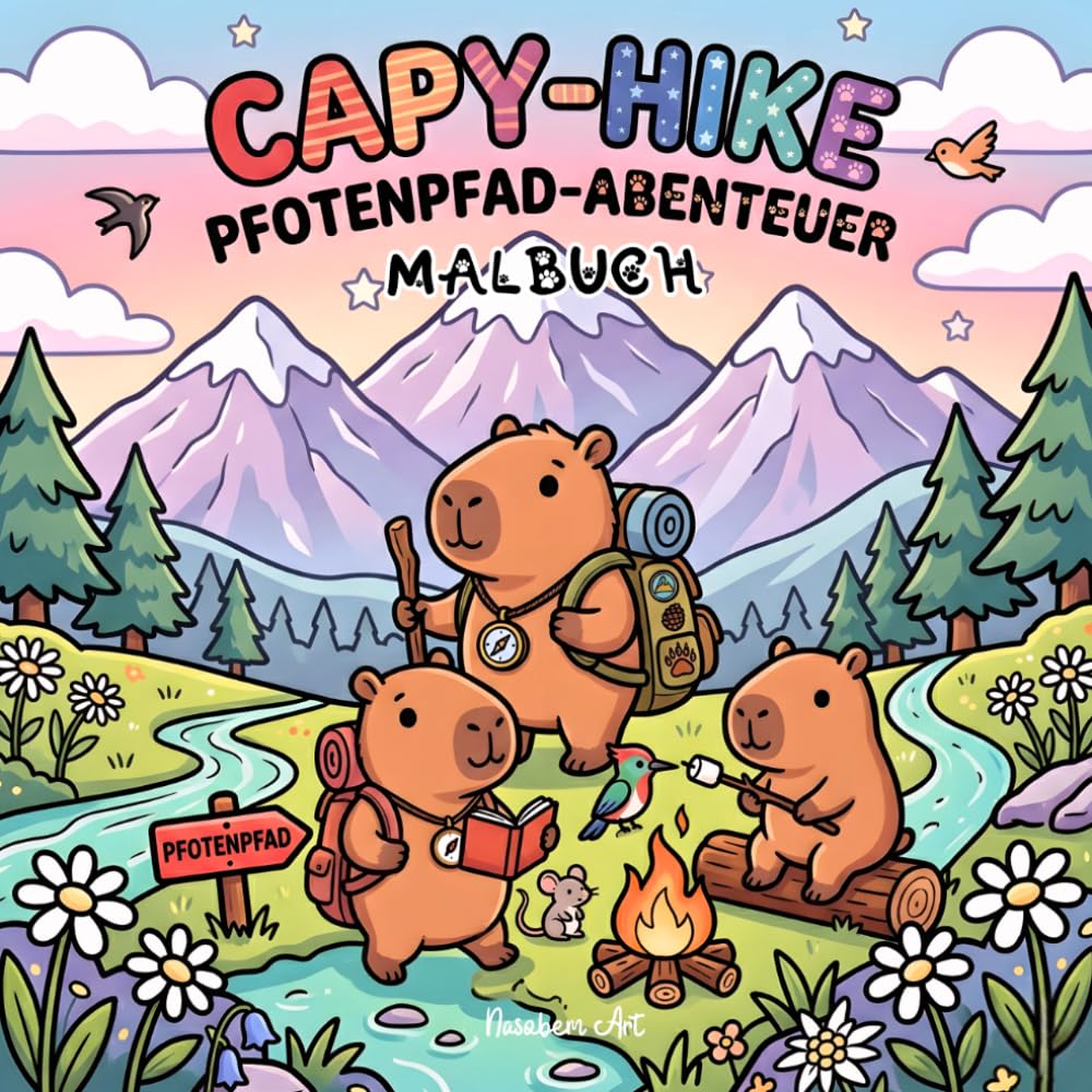 CAPY-HIKE – Pfotenpfad-Abenteuer Malbuch mit Capybaras: Kawaii Capybara Malbuch für Teens, Erwachsene & Kinder mit Wandern, Camping, Natur & Vanlife – Bold and Easy Ausmalbilder zum Entspannen