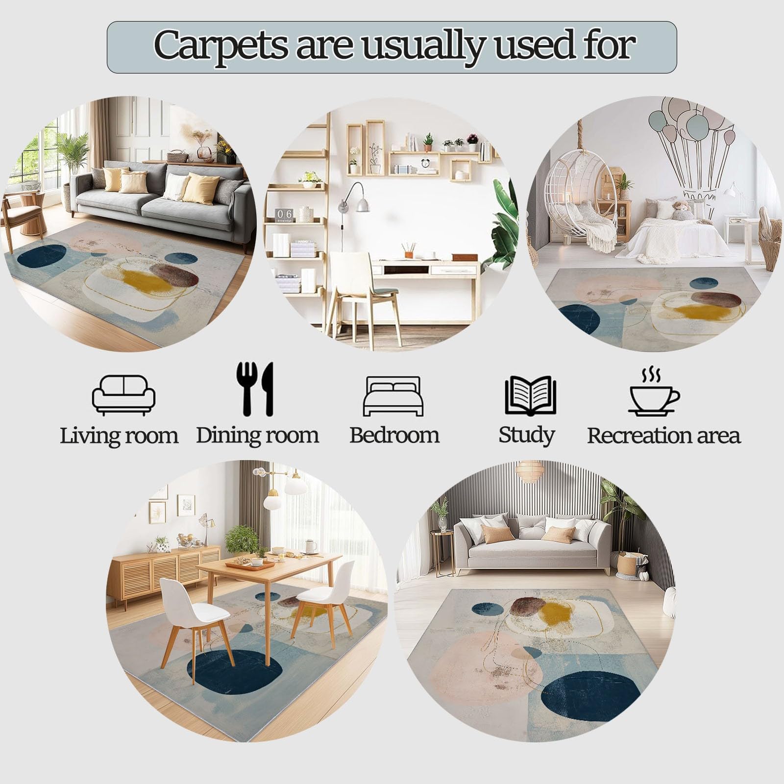 Lavable Tapis Salon 90 x 150 cm, Moderne Mode Abstrait Géométrique Tapis Antidérapant Poil Ras pour Chambre d'enfant, Bureau & Ados, Décoration Intérieure Tapis de Sol, Beige-Gris