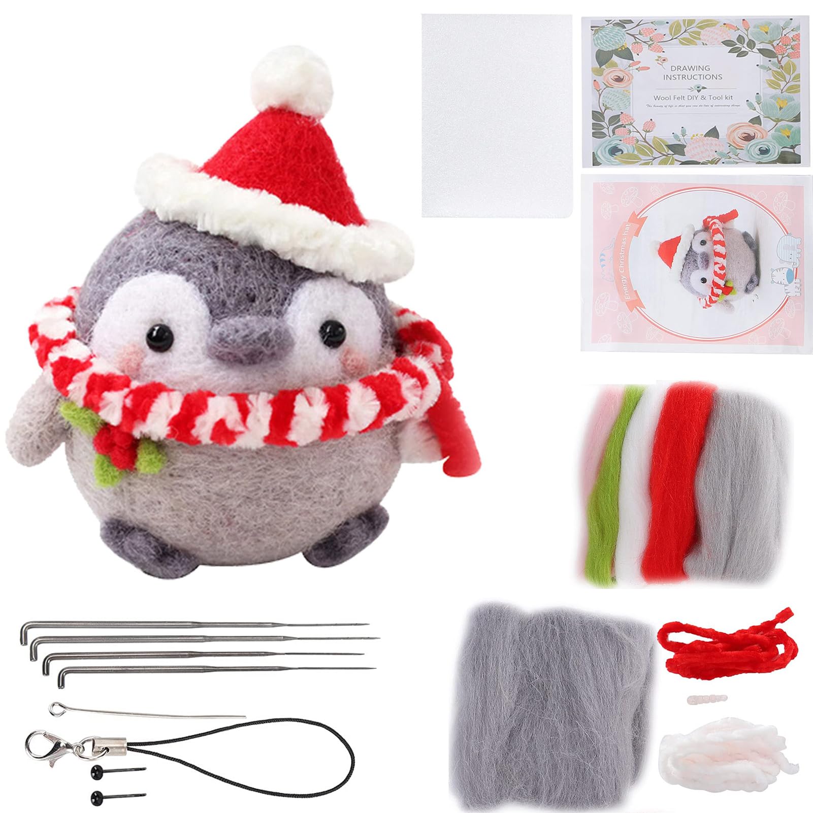 Agatige Needle Felting Kits, Penguin Needle Felting Kit Doll Making Wool Needle Felting Starter Kit DIY Wool Lovely Needle Felting Beginner Kit with Instruction & Felting Foam Mat for DIY Craft
