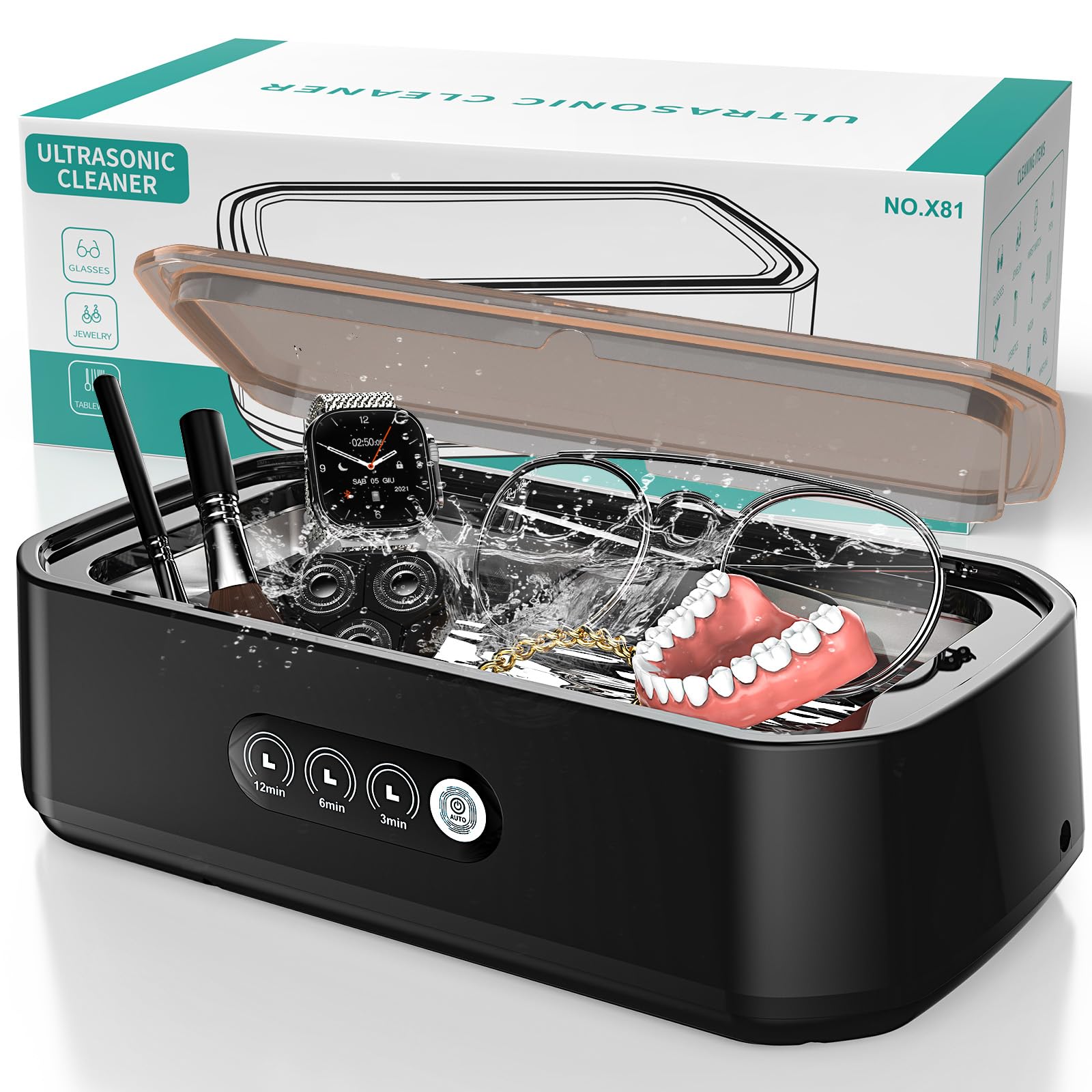 Nettoyeur Ultrasonique 48kHz 650ml - Nettoyage Profond 360° à Toucher Unique, Spécialisé pour Lunettes, Bijoux et Prothèses Dentaires