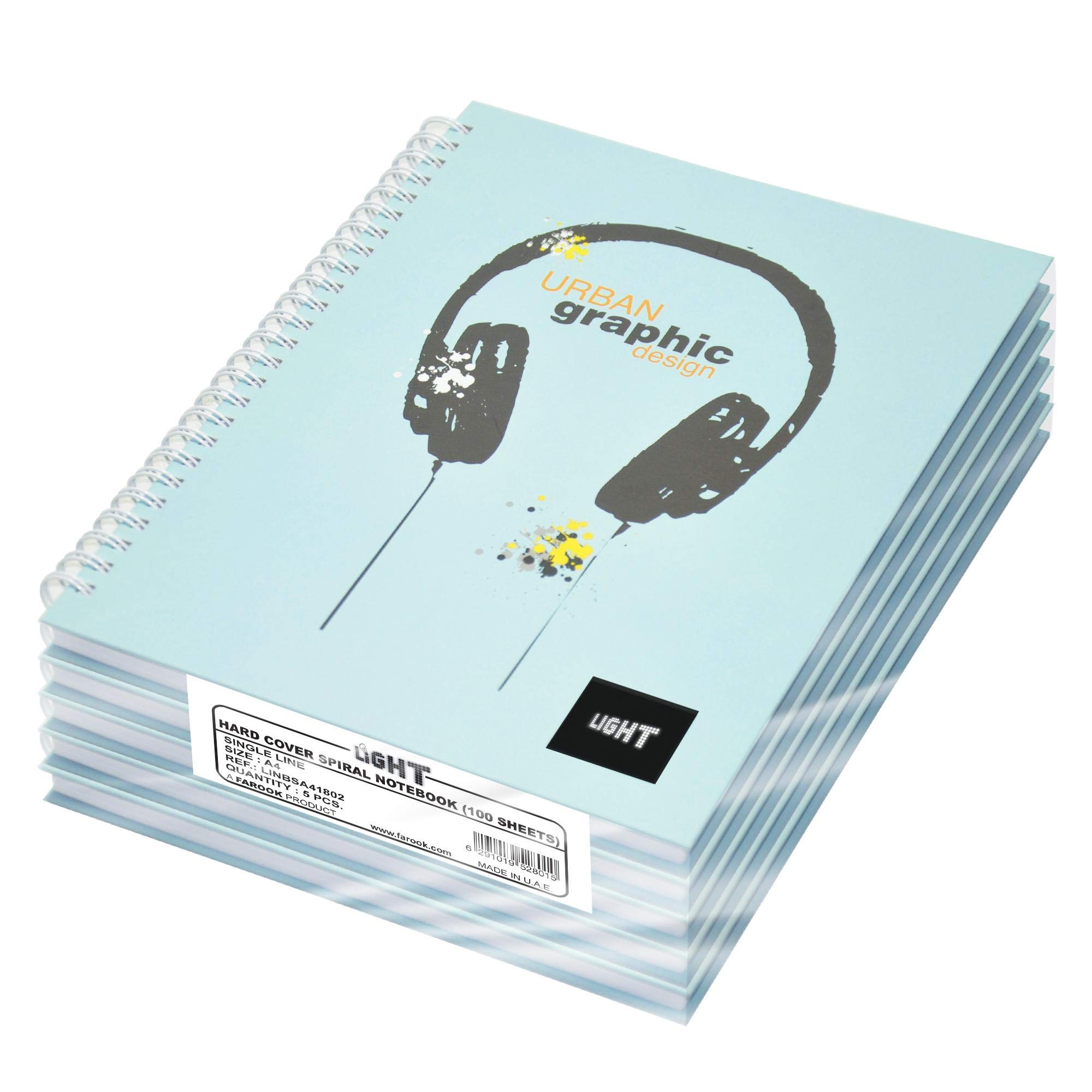 Light LINBSA41802 Spiral Hard Cover Single Line A4 Size Notebook (Pack of 5 Pieces X 100 Sheets)