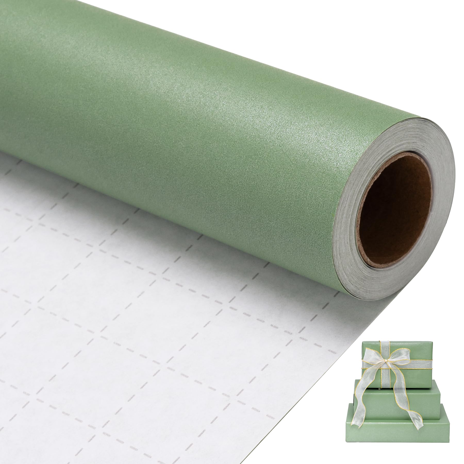 Larcenciel Sage Green Birthday Wrapping Paper Roll, Pearlescent Solid Colour Gift Wrapping Paper Roll, Pearly Lustre Sparkle Thick Gift Wrap for Birthday, Anniversary, Christmas, Wedding, 10Mร43CM