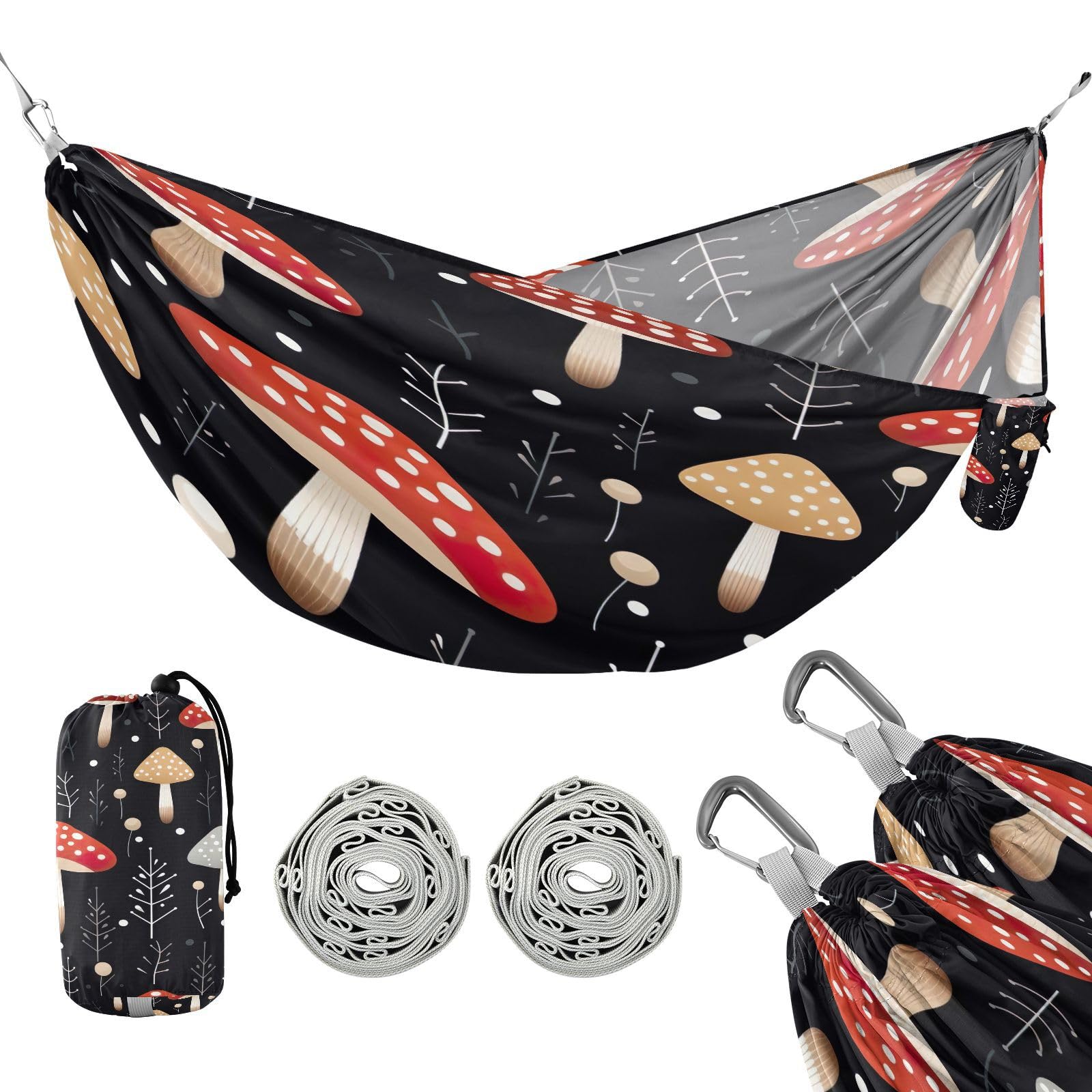 Kigai Mushroom Leaf Camping Hammock Durable & Portable Travel Hammock Holds 330lbs with Tree Strapsm, Pocket, Camping Accessories