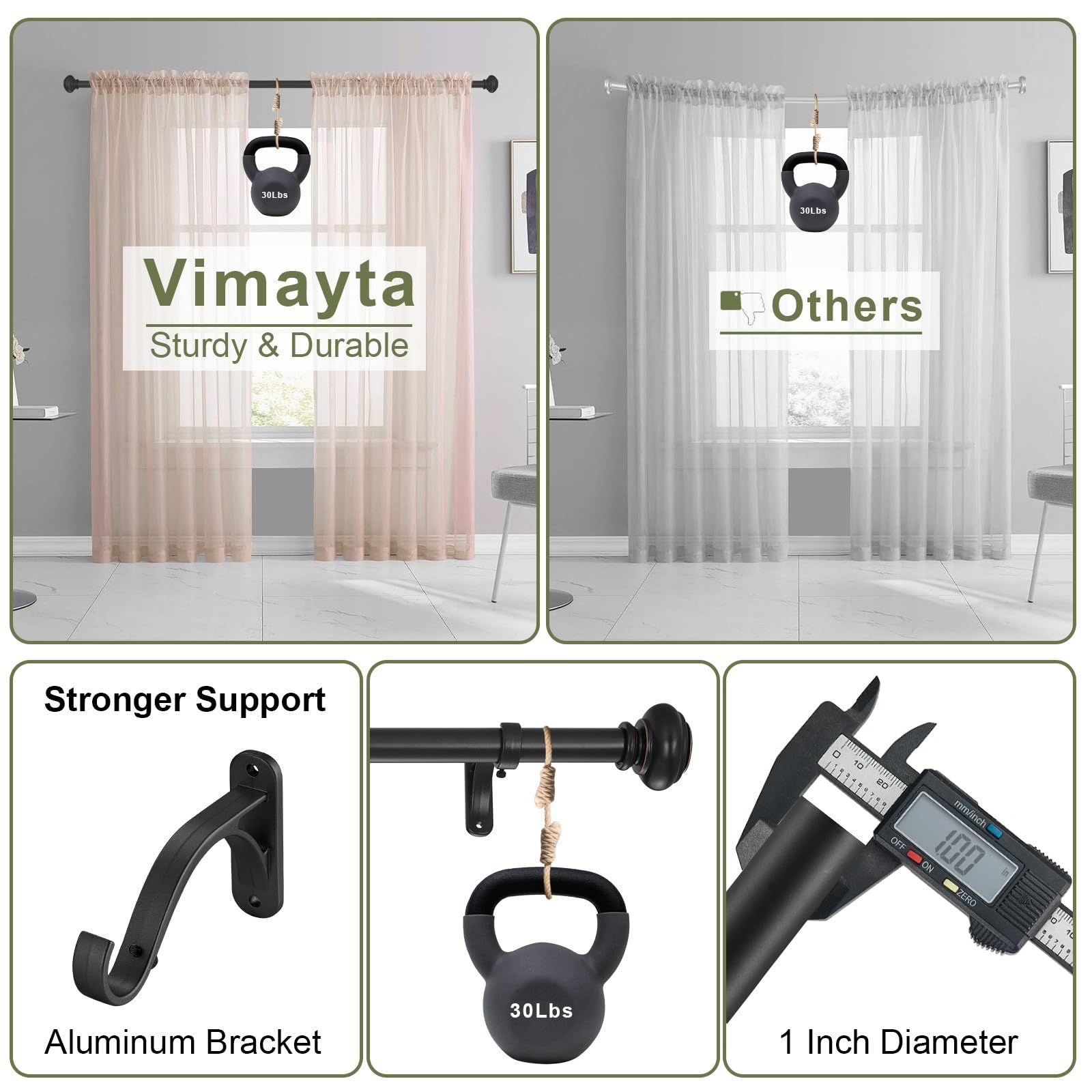 Adjustable Curtain Rods - Up to 72" Long -3