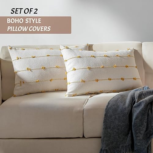 Miniatura 10 de Juego de 2 fundas de cojín con estilo bohemio chic de 12 x 20 pulgadas, moderna, estilo campestre, ideal para sofá, cama y decoración del hogar (12