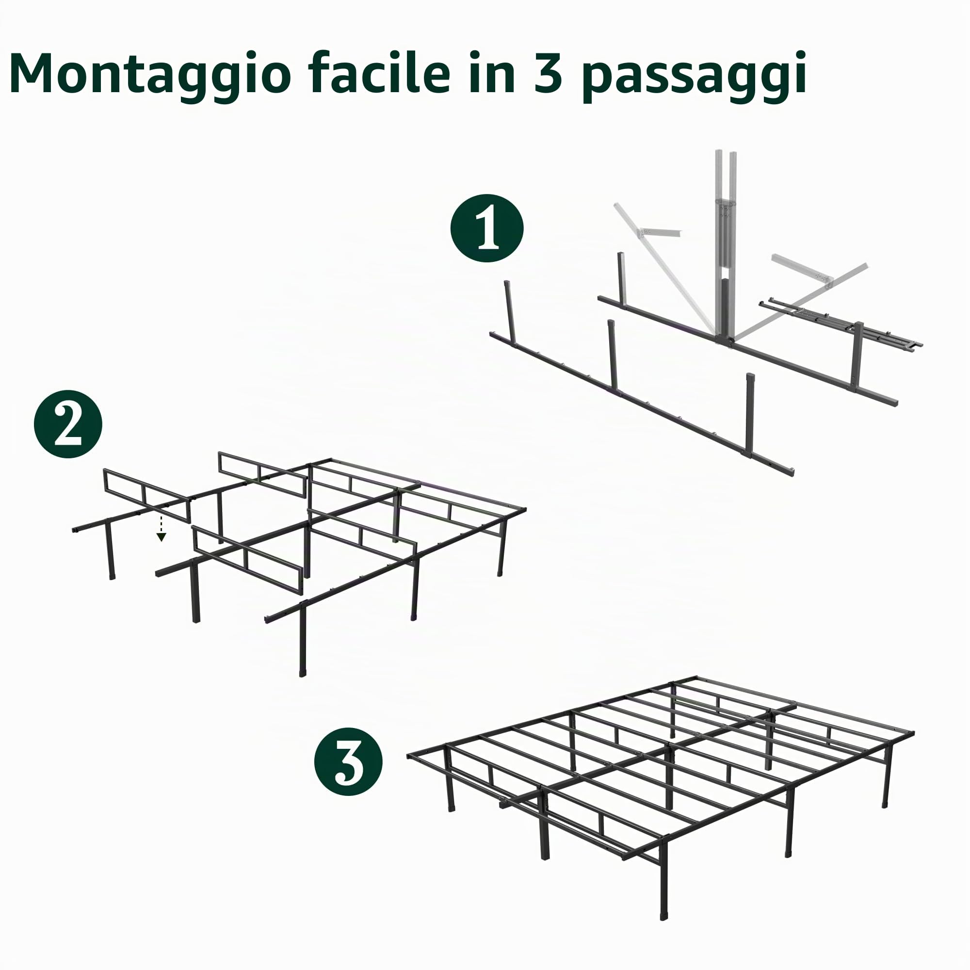 Zinus Justin Letto 90 x 190 cm - 36 cm di altezza con deposito sotto il letto - Letto in metallo - Nero, EU-FSSSB3ZC-14M