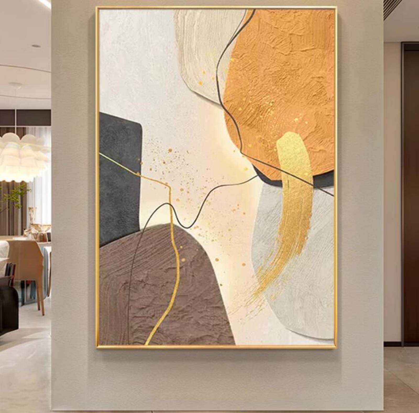 Art abstrait feuille d'or orange | Peinture à l'huile artisanale sur toile