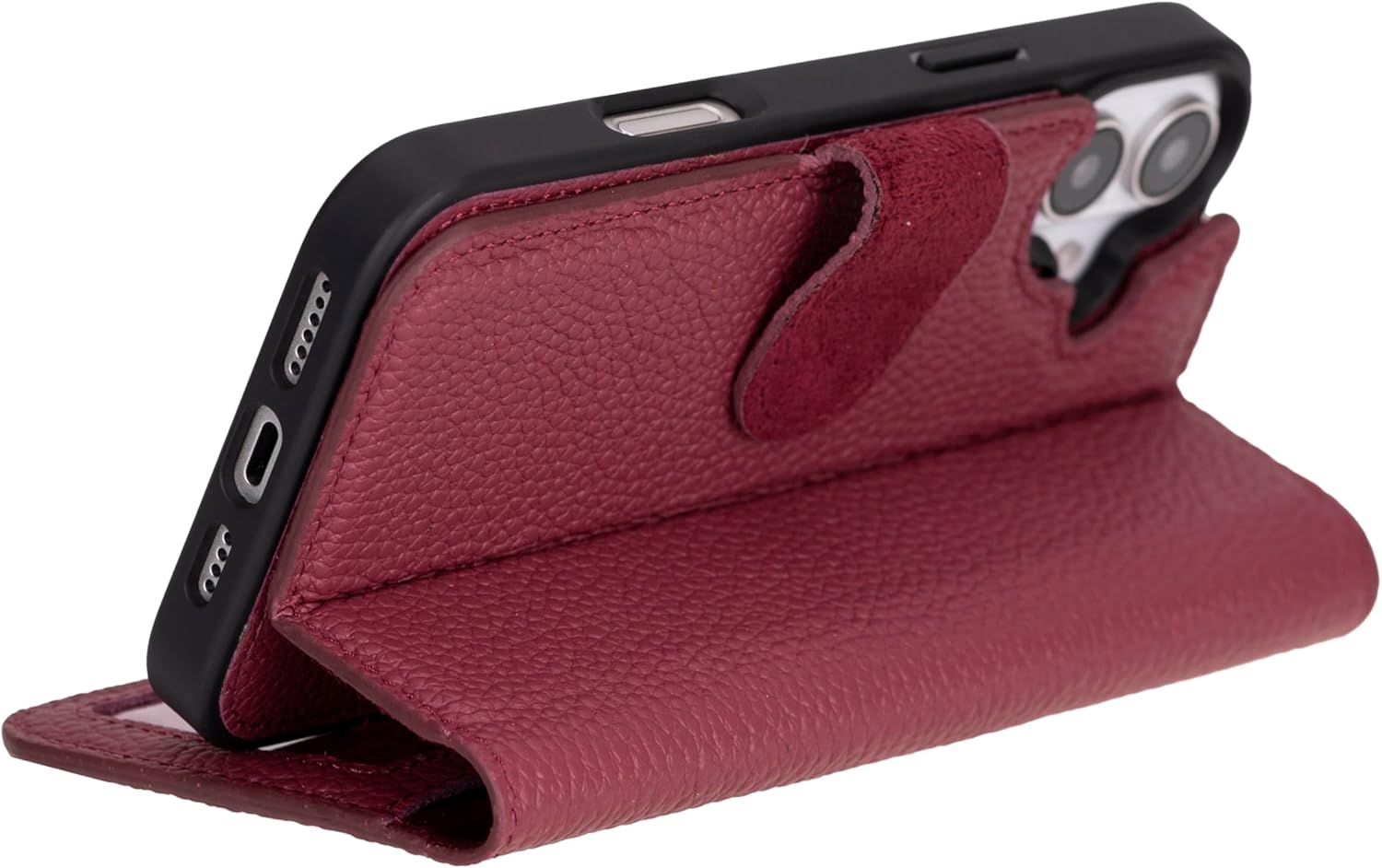 HARDISTON Compatible with iPhone 16 Wallet Case - MagSafe Compatible- Handmade Genuine Leather - Detachable Magnetic Flip Cover Card Holders - Customizable - Horizontal Kickstand (Burgundy)