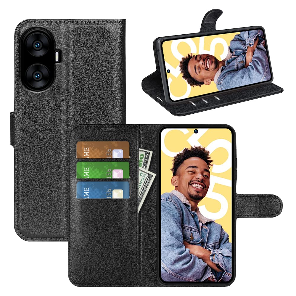 WBWONE Custodia Portafoglio Per Realme C55 - Pelle PU Con Farfalla In Goffratura, Fessure Per Carte E Supporto