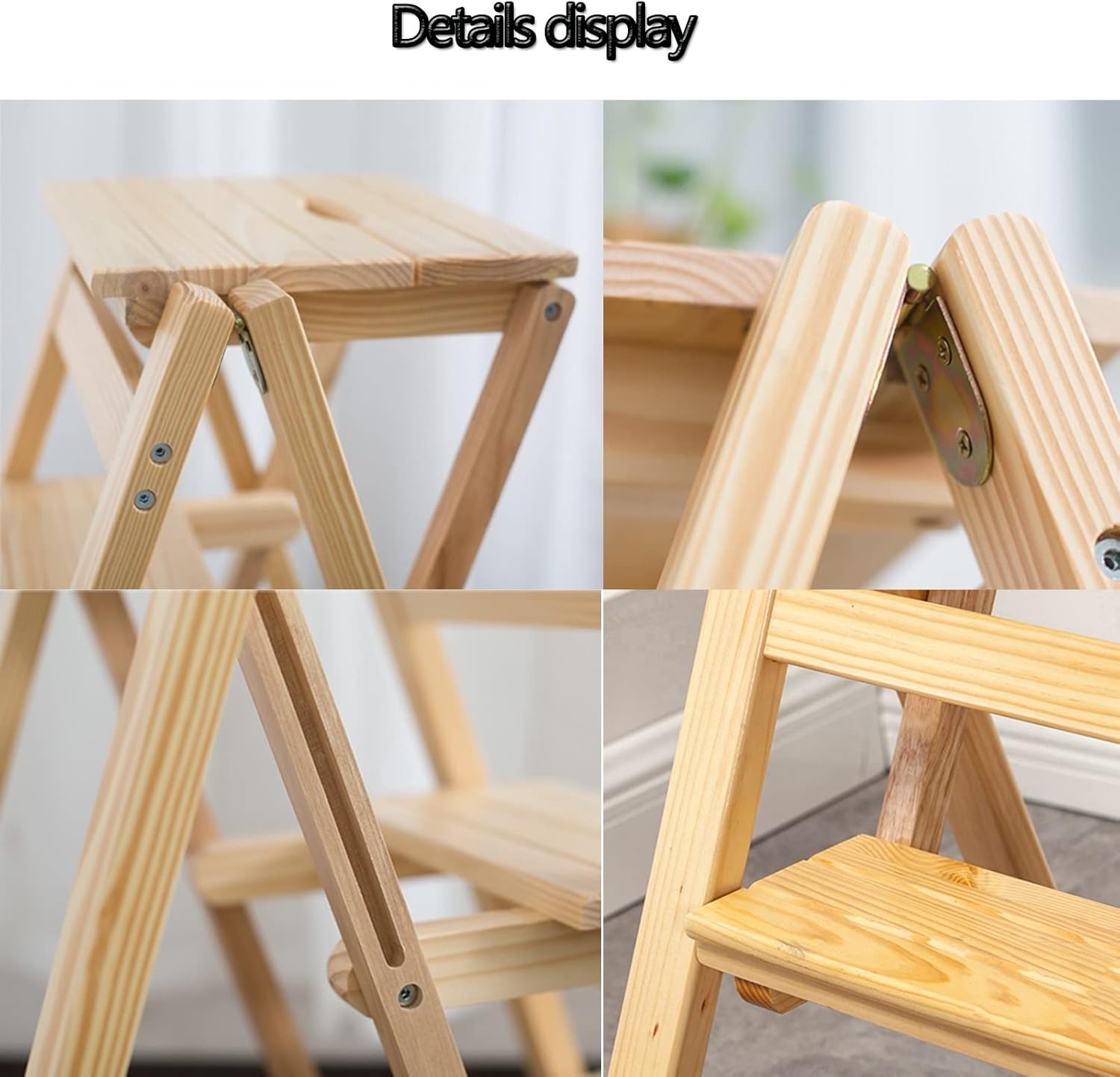 Step Stool Folding 3 Steps Portable Ladder Stool Kitchen Wood Ladders Indoor Outdoor Multi-Purpose Plant Stand Climb Steps Ladders