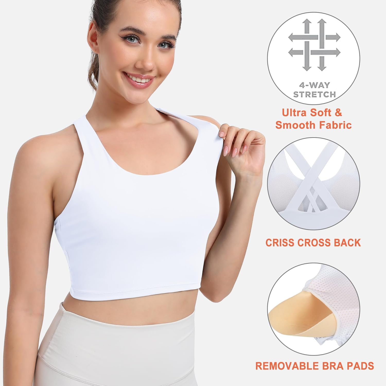 Hioffer Longline Sports Bra for Women Criss-Cross Back Padded Yoga Bras Medium Support Workout Tank Top with Removable Cups - Image 3