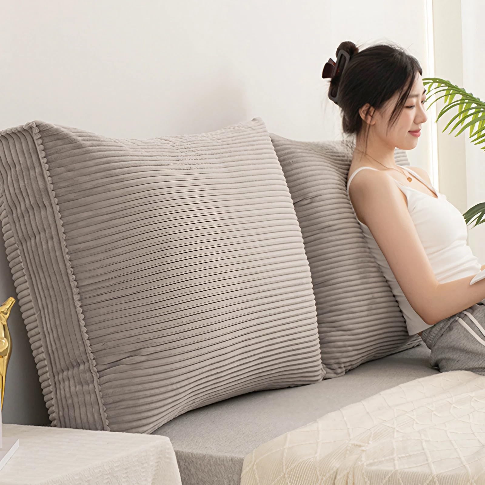 NEPHRA Respaldo Cama y Sofá, Cojín de Lectura para Cama, Cojines Grandes con Cubierta Renovable, Extra Grueso, Antideslizante, Algodón PP, para Relajarse y Leer(Light Gray,70x55x18 cm 1pc)
