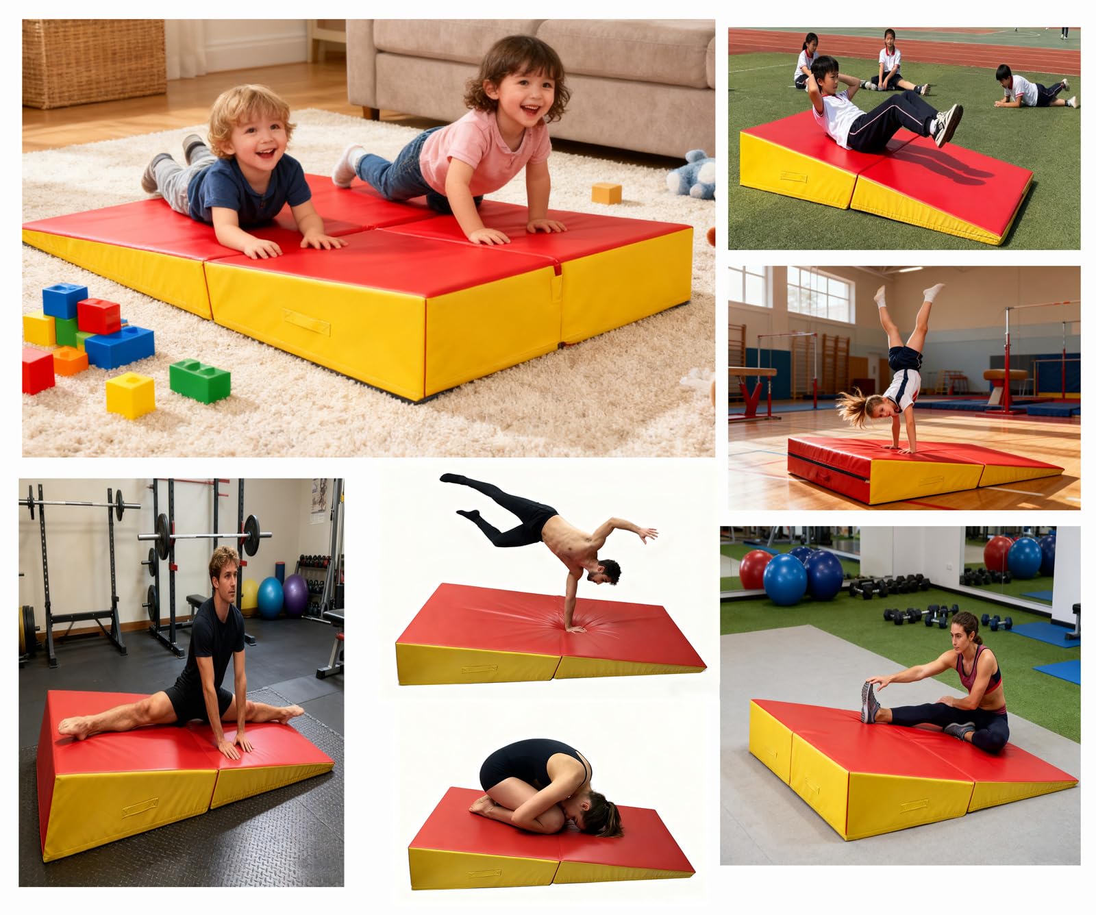 Pieghevole Materassino Ginnastica Inclinato, Tappetino Inclinato A Forma di Cuneo con Maniglia PVC Antiscivolo Tappetino Ginnastica per Allenamenti ACasa Aerobica Fitness 180x57x40cm