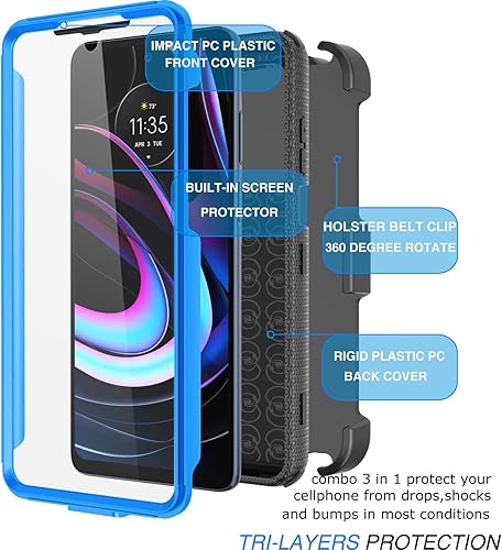 Vista 12 de Tekcoo Funda para Moto Edge 5G UW/Motorola Moto Edge 2021 con clip de funda, [Tshell] [Pantalla incorporada] [Cinturón de bloqueo con función atril]