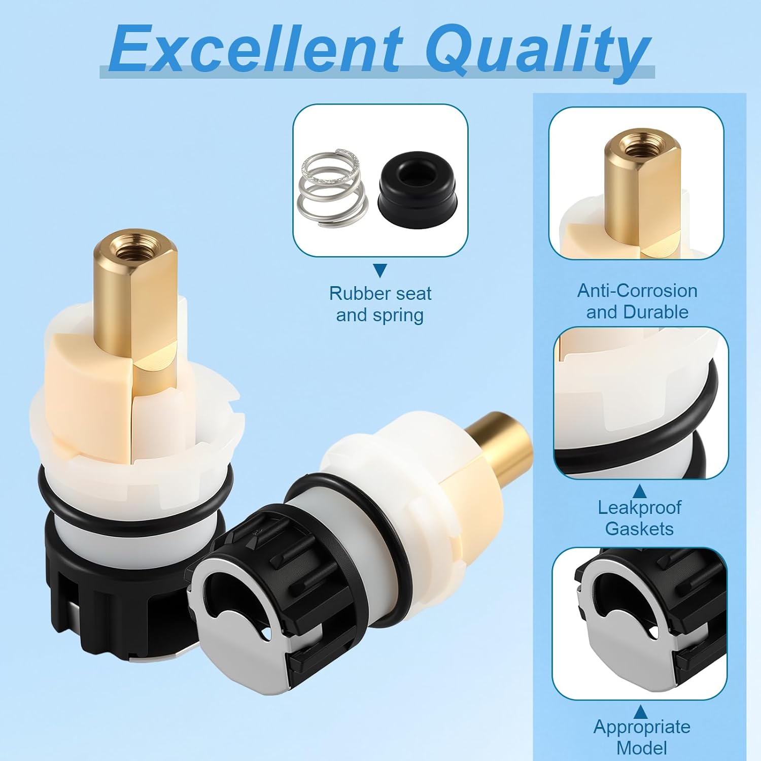8 Pack RP25513 Faucet Stem Replacement, Compatible with Delta Two Handle Faucet and RP24096 Faucet Cartridge, Faucet Repair Kit, with RP24097 Turn Stop 1/4 and 8 × RP4993 Seat and Spring (8)
