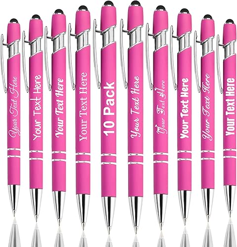 Miniatura 100 de Hasta 300 bolígrafos personalizados a granel con nombre personalizado con grabado gratis, puntas de lápiz capacitivo grabado, bolígrafo para Púrpura