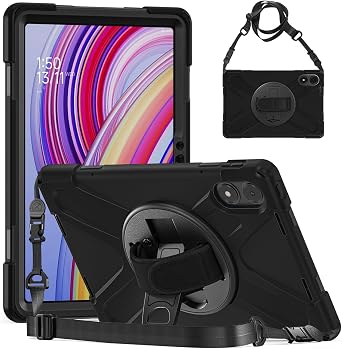 for Xiaomi Redmi Pad Pro/Redmi Pad Pro 5G Case 12.1" Tablet Case 3in1 Hard Plastic Frame + Double Silicone[Hand Strap & Shoulder Strapp] - H