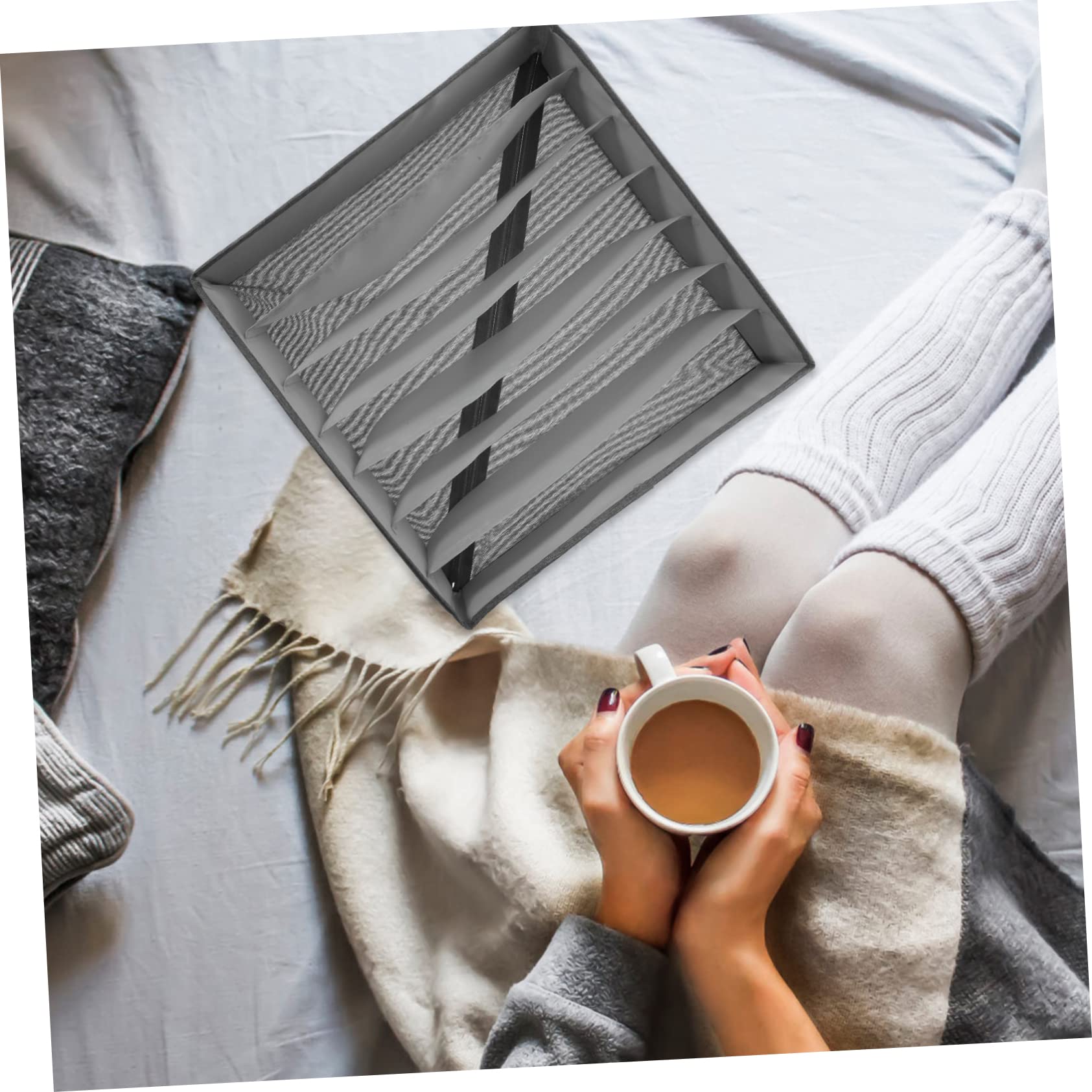 CHILDWEET Organizer Per Biancheria Intima e Calze Scatola Grigia Con Scomparti Contenitore Salvaspazio Per Armadio Organizer Versatile Per Vestiti e Accessori Resistente e Facile Da