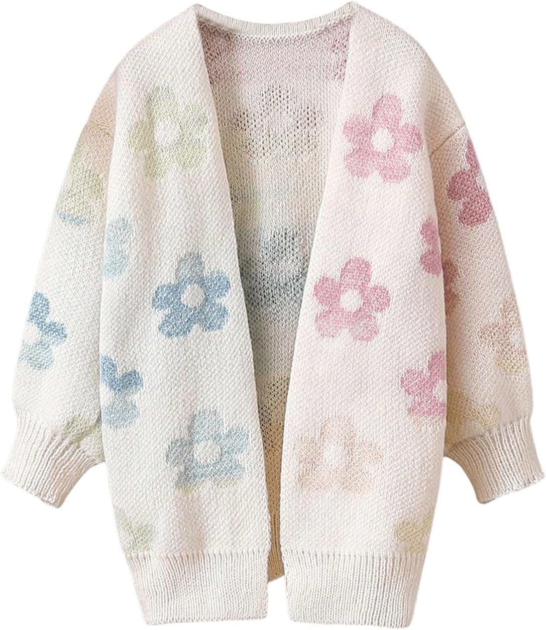 GORGLITTER Girl's Cardigan Sweater Cute Long Sleeve Colorful Floral Print Open Front Chunky Sweaters Jackets Outerwear