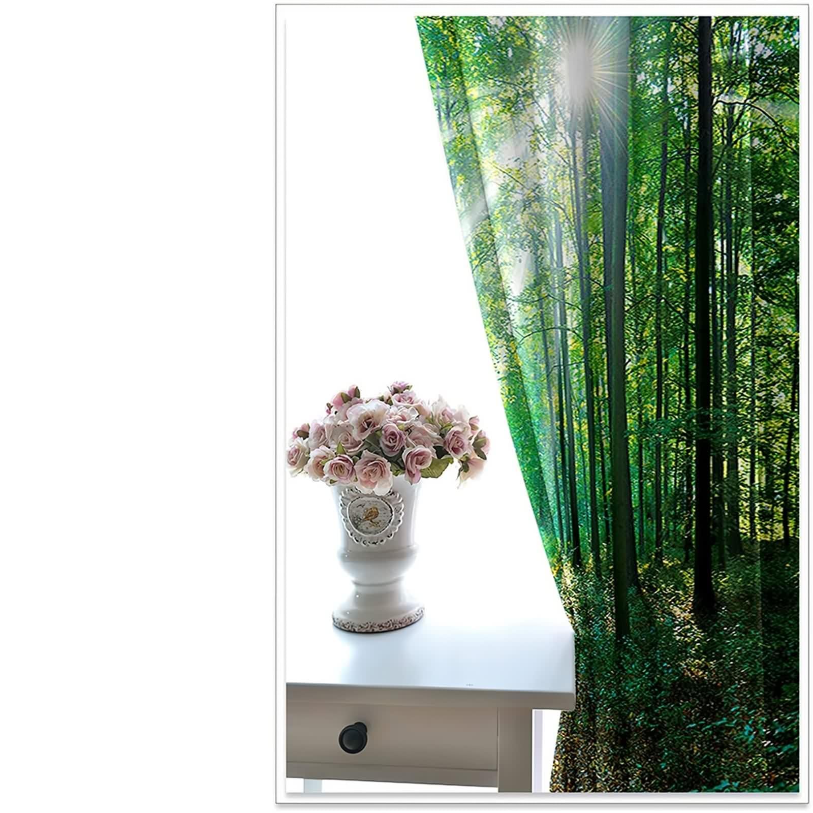 Rideau Vert Anniversaire, Rideau Occultant Polyester Paysage Naturel D'Arbres 152L x 183H CM Lot de 2