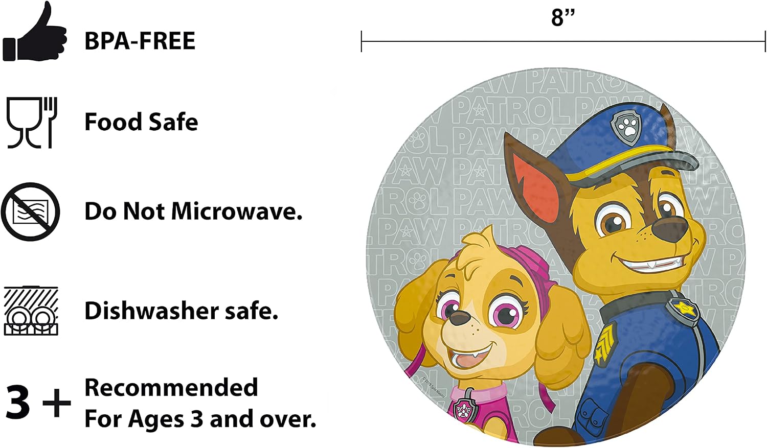 Zak Designs PAW Patrol Dinnerware Set Includes Embossed Plate, Bowl, and Tumbler, Made of Durable Plastic Material and Perfect for Kids (3 Piece Set, Chase & Skye)