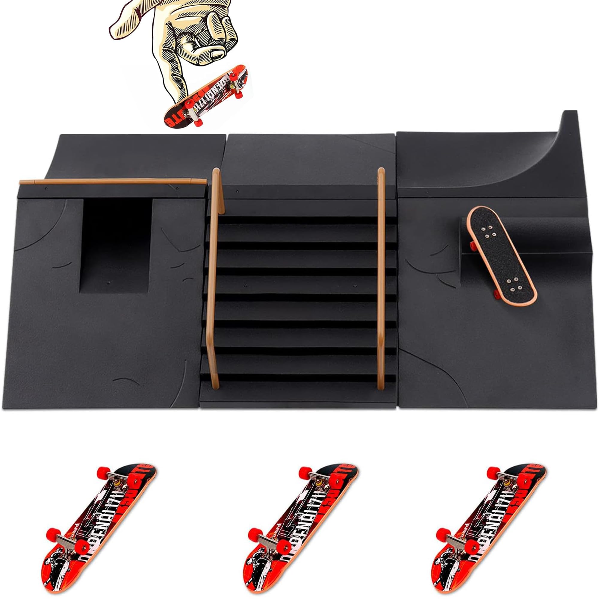 Mini Skate Doigt Rampe, Fingerskateboard Set Finger Skateboard Accessoires d'Entraînement, 6 Pièces